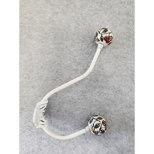 Hand Painted Ceramic Knob Metal Double Hook Wall Mount 6" Coat Towel Hanger